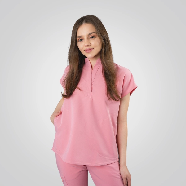 Bluză medicală roz de damă Picotte